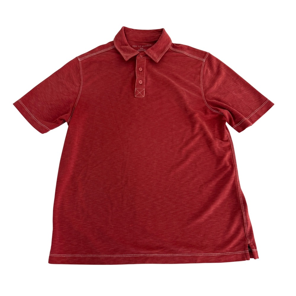 Age of‎ Wisdom Polo Shirt Mens Medium Contrast Stitch Slub Knit Red Modal Blend